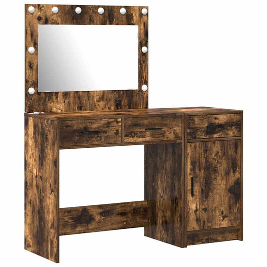Dressing Table with Mirror Lights 2 pcs Brown Engineered wood Dressing Table with Mirror Lights 2 pcs Brown Engineered wood