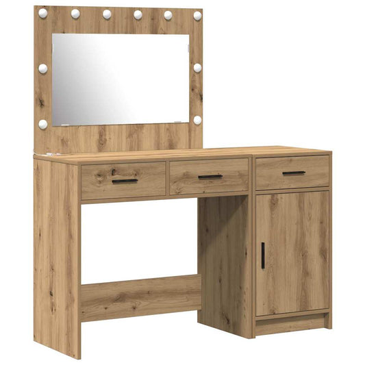 Dressing Table with Mirror Lights 2 pcs Brown Engineered wood Dressing Table with Mirror Lights 2 pcs Brown Engineered wood