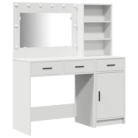 Dressing Table with Mirror Lights 2 pcs White Engineered Wood Dressing Table with Mirror Lights 2 pcs White Engineered Wood