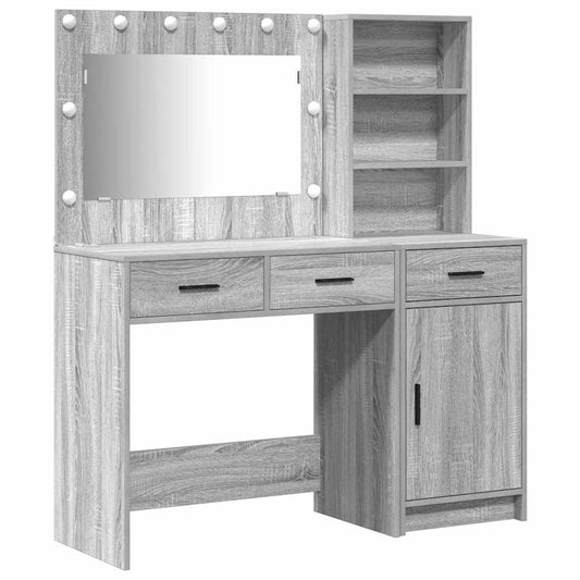 Dressing Table with Mirror Lights 2 pcs Grey Engineered Wood Dressing Table with Mirror Lights 2 pcs Grey Engineered Wood