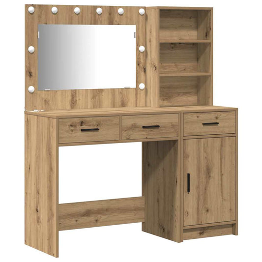 Dressing Table with Mirror Lights 2 pcs Brown Engineered Wood Dressing Table with Mirror Lights 2 pcs Brown Engineered Wood