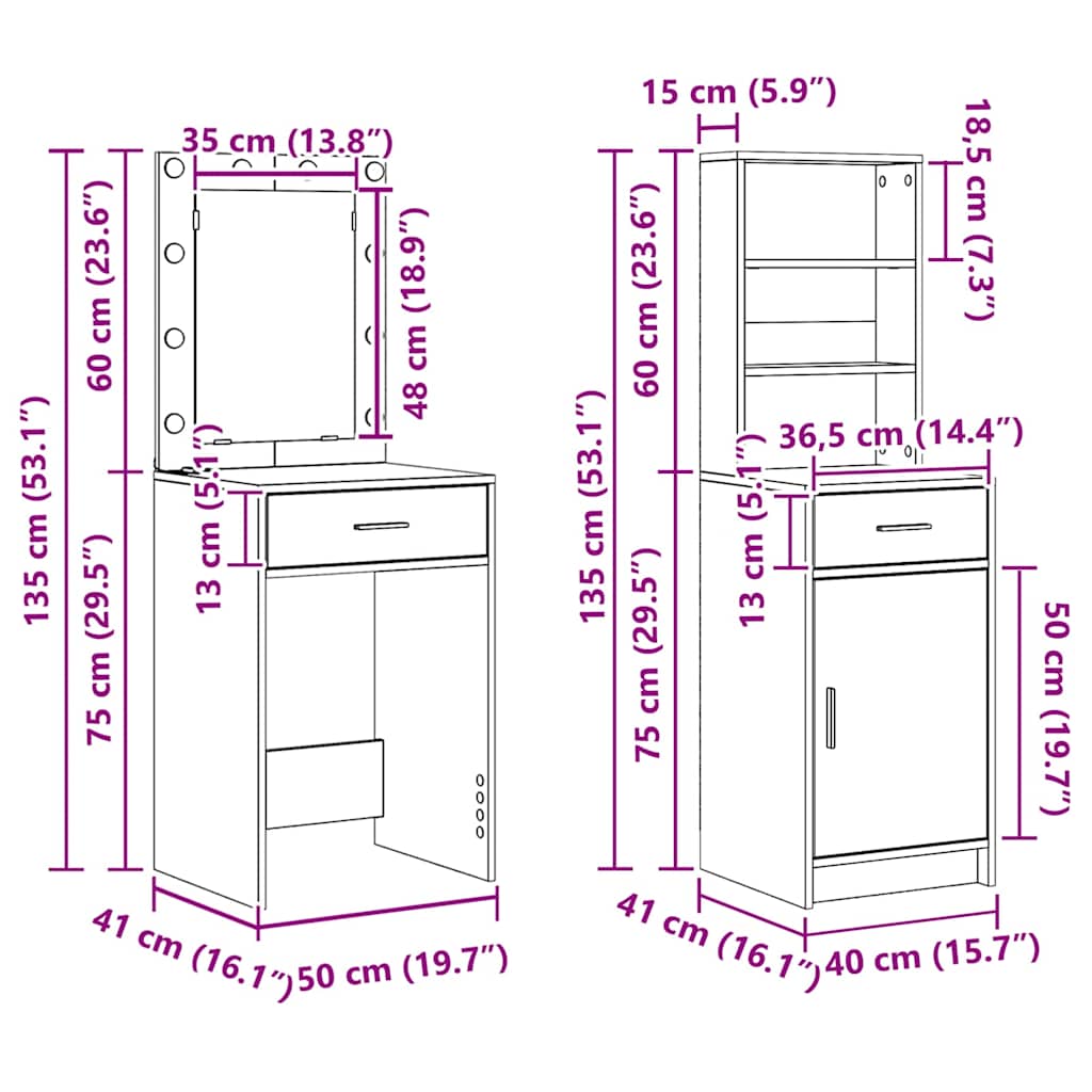 Dressing Table Set with Drawer 2 pcs White Engineered Wood