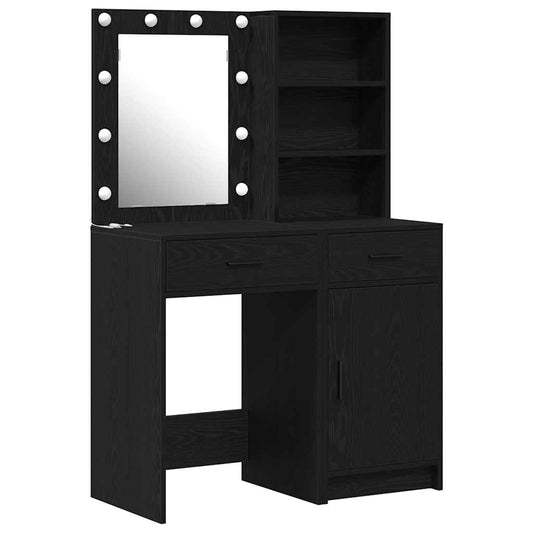 Dressing Table Set with Drawer 2 pcs Black Oak Engineered Wood Dressing Table Set with Drawer 2 pcs Black Oak Engineered Wood