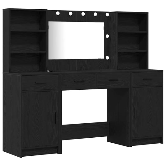 Dressing Table Set with Drawer 3 pcs Black Oak Engineered Wood Dressing Table Set with Drawer 3 pcs Black Oak Engineered Wood