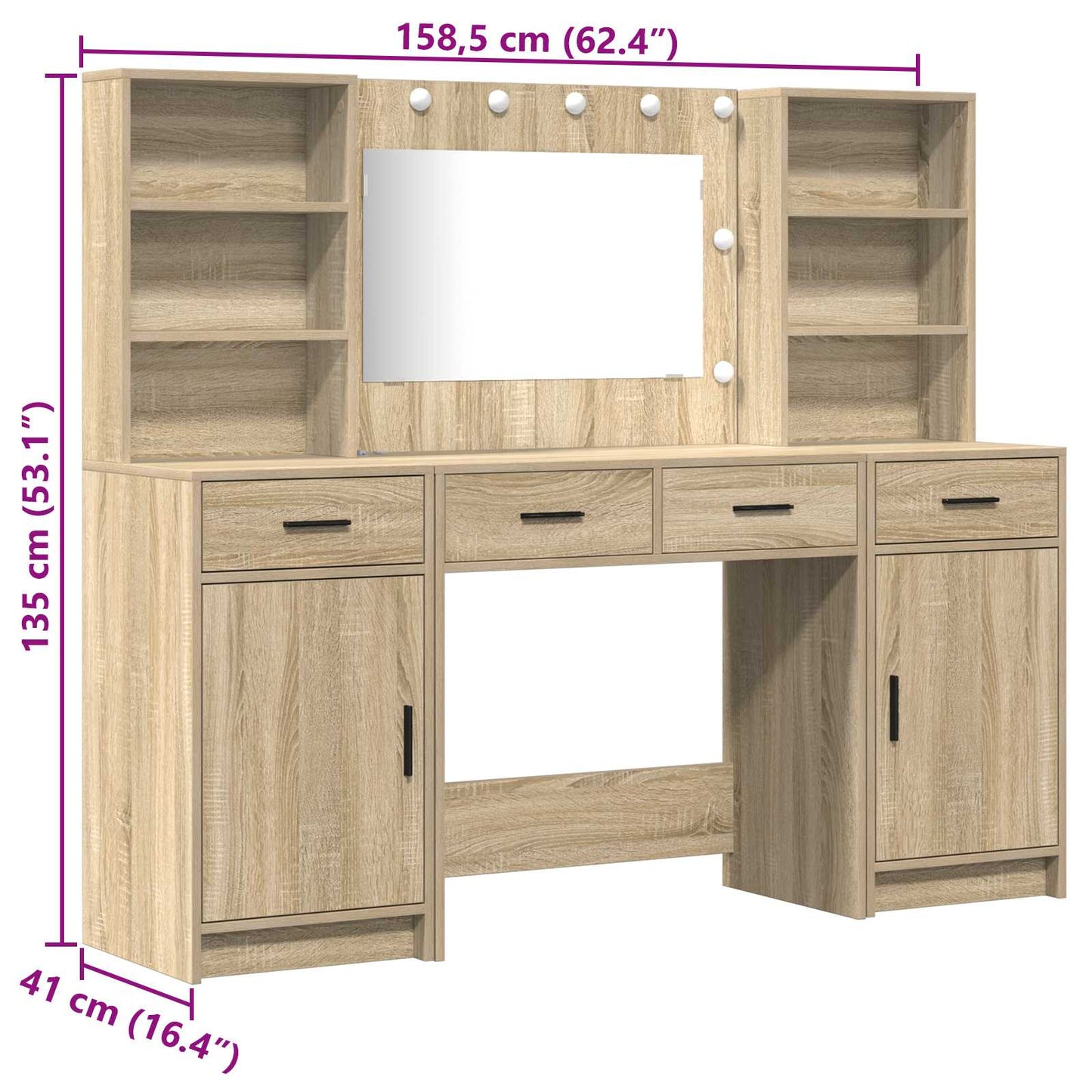 Dressing Table Set with Drawer 3 pcs Sonoma Oak Engineered Wood