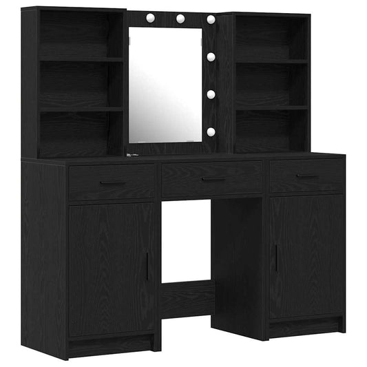 Dressing Table Set with Drawer 3 pcs Black Oak Engineered Wood Dressing Table Set with Drawer 3 pcs Black Oak Engineered Wood