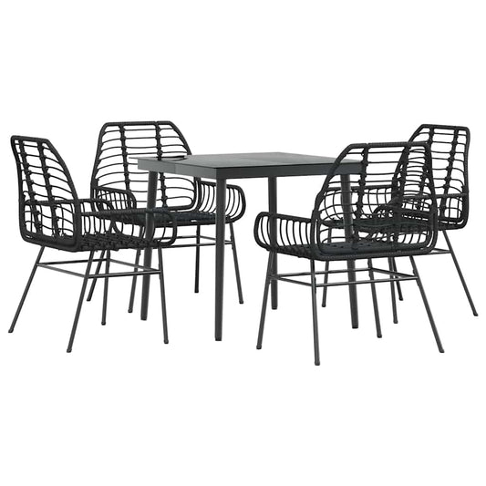 5 Piece Garden Dining Set Black Poly Rattan Glass 5 Piece Garden Dining Set Black Poly Rattan Glass