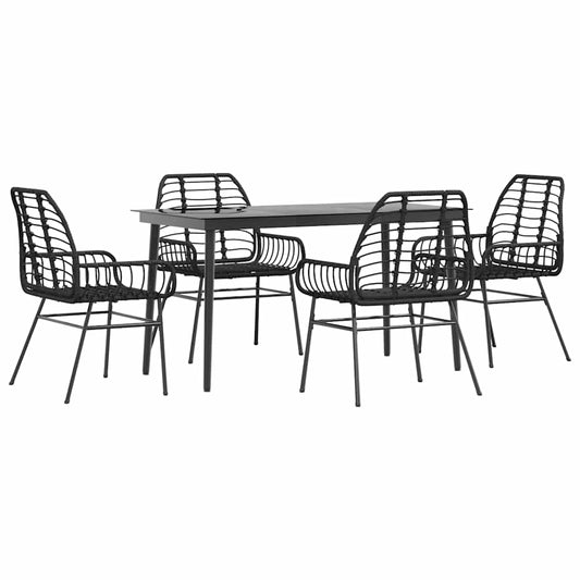 5 Piece Garden Dining Set Black Poly Rattan Glass 5 Piece Garden Dining Set Black Poly Rattan Glass