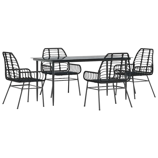 5 Piece Garden Dining Set Black Poly Rattan Glass 5 Piece Garden Dining Set Black Poly Rattan Glass