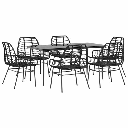 7 Piece Garden Dining Set Black Poly Rattan Glass 7 Piece Garden Dining Set Black Poly Rattan Glass