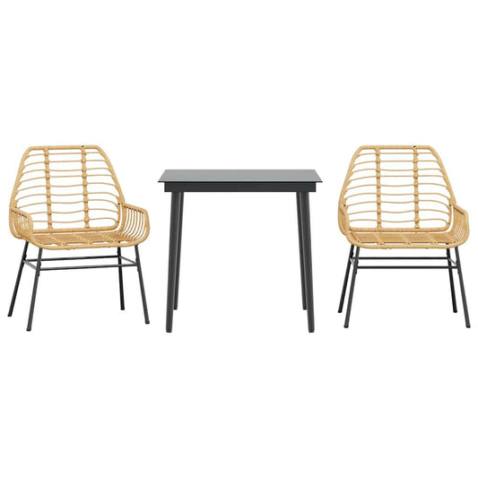 3 Piece Garden Dining Set Brown Poly Rattan Glass 3 Piece Garden Dining Set Brown Poly Rattan Glass