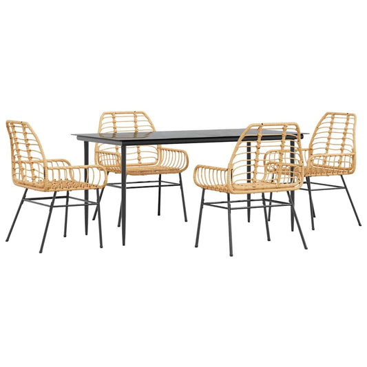 5 Piece Garden Dining Set Brown Poly Rattan Glass 5 Piece Garden Dining Set Brown Poly Rattan Glass