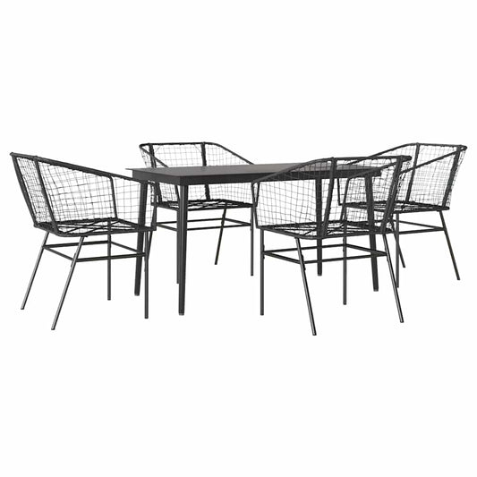 5 Piece Garden Dining Set Black Poly Rattan Glass 5 Piece Garden Dining Set Black Poly Rattan Glass