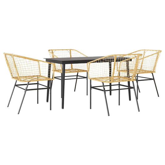 5 Piece Garden Dining Set Brown Poly Rattan Glass 5 Piece Garden Dining Set Brown Poly Rattan Glass