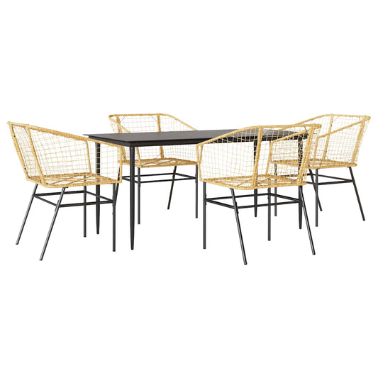 5 Piece Garden Dining Set Brown Poly Rattan Glass 5 Piece Garden Dining Set Brown Poly Rattan Glass