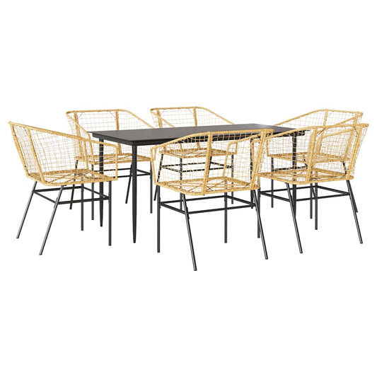 7 Piece Garden Dining Set Brown Poly Rattan Glass 7 Piece Garden Dining Set Brown Poly Rattan Glass