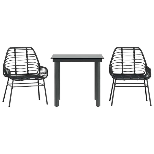 3 Piece Garden Dining Set Black Poly Rattan Glass 3 Piece Garden Dining Set Black Poly Rattan Glass