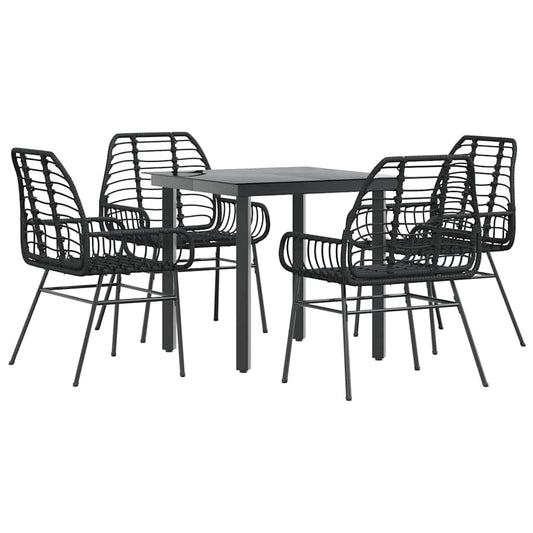 5 Piece Garden Dining Set Black Poly Rattan Glass 5 Piece Garden Dining Set Black Poly Rattan Glass