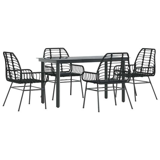 5 Piece Garden Dining Set Black Poly Rattan Glass 5 Piece Garden Dining Set Black Poly Rattan Glass