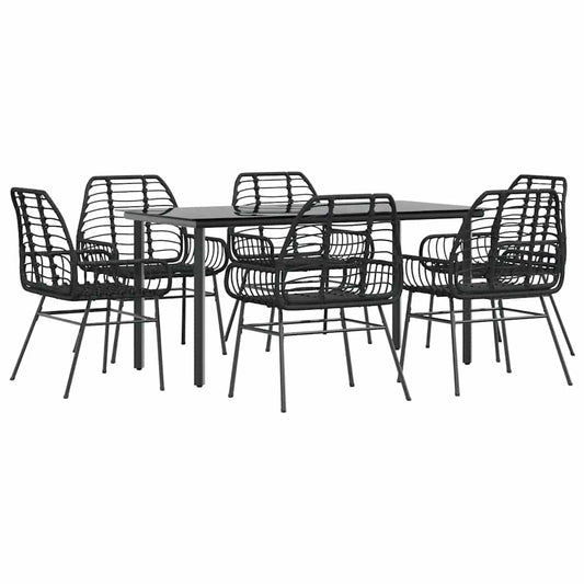7 Piece Garden Dining Set Black Poly Rattan Glass 7 Piece Garden Dining Set Black Poly Rattan Glass