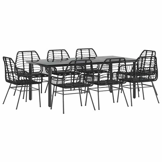 9 Piece Garden Dining Set Black Poly Rattan Glass 9 Piece Garden Dining Set Black Poly Rattan Glass