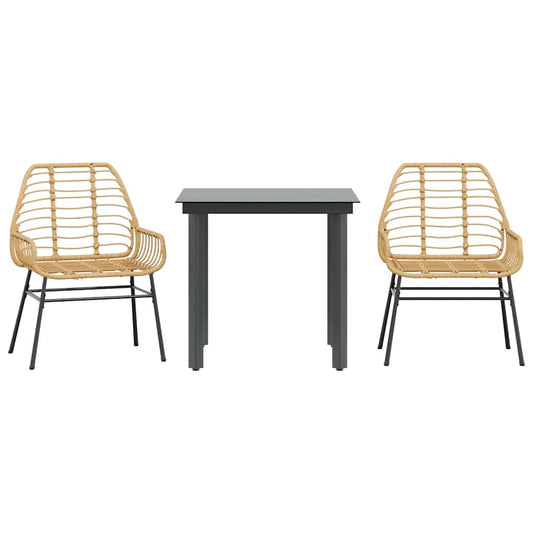 3 Piece Garden Dining Set Brown Poly Rattan Glass 3 Piece Garden Dining Set Brown Poly Rattan Glass