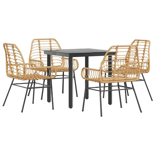 5 Piece Garden Dining Set Brown Poly Rattan Glass 5 Piece Garden Dining Set Brown Poly Rattan Glass