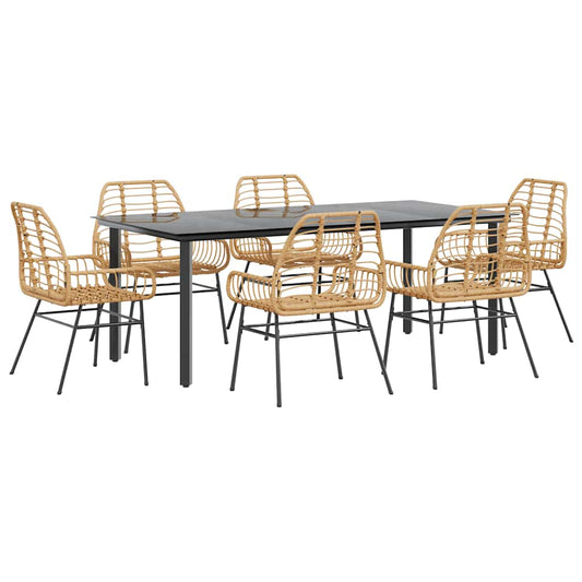 7 Piece Garden Dining Set Brown Poly Rattan Glass 7 Piece Garden Dining Set Brown Poly Rattan Glass