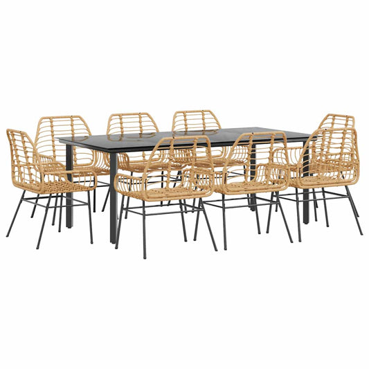 9 Piece Garden Dining Set Brown Poly Rattan Glass 9 Piece Garden Dining Set Brown Poly Rattan Glass