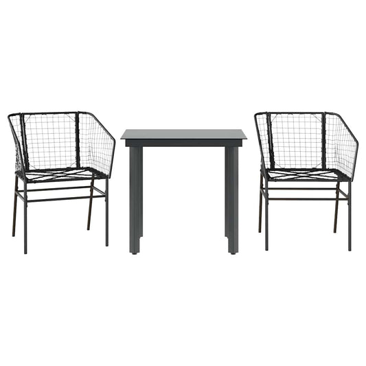 3 Piece Garden Dining Set Black Poly Rattan Glass 3 Piece Garden Dining Set Black Poly Rattan Glass