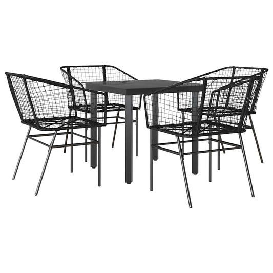 5 Piece Garden Dining Set Black Poly Rattan Glass 5 Piece Garden Dining Set Black Poly Rattan Glass