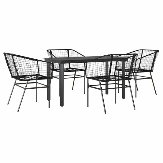 5 Piece Garden Dining Set Black Poly Rattan Glass 5 Piece Garden Dining Set Black Poly Rattan Glass