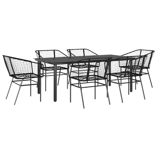 7 Piece Garden Dining Set Black Poly Rattan Glass 7 Piece Garden Dining Set Black Poly Rattan Glass