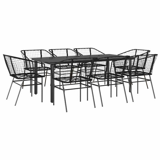 9 Piece Garden Dining Set Black Poly Rattan Glass 9 Piece Garden Dining Set Black Poly Rattan Glass