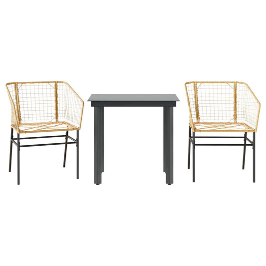 3 Piece Garden Dining Set Brown Poly Rattan Glass 3 Piece Garden Dining Set Brown Poly Rattan Glass