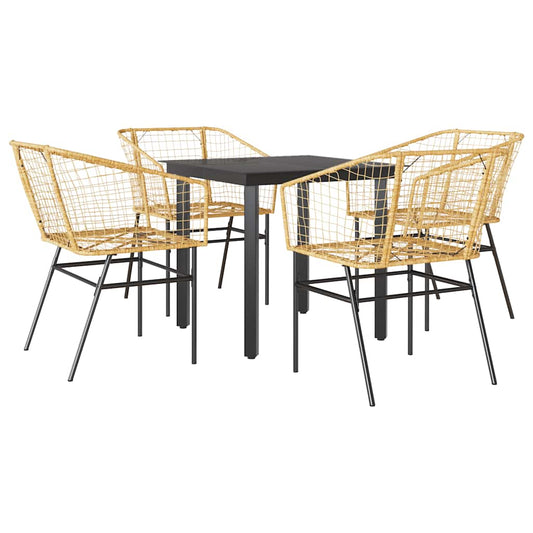 5 Piece Garden Dining Set Brown Poly Rattan Glass 5 Piece Garden Dining Set Brown Poly Rattan Glass
