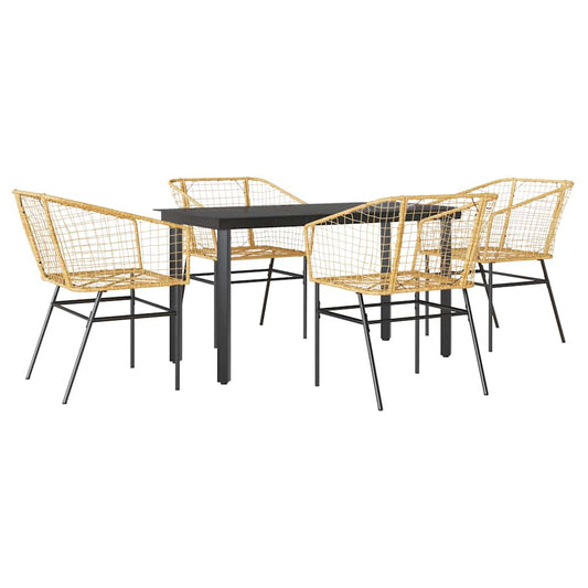 5 Piece Garden Dining Set Brown Poly Rattan Glass 5 Piece Garden Dining Set Brown Poly Rattan Glass