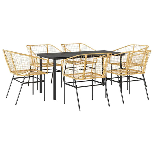 7 Piece Garden Dining Set Brown Poly Rattan Glass 7 Piece Garden Dining Set Brown Poly Rattan Glass