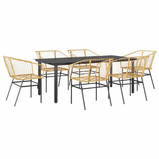 7 Piece Garden Dining Set Brown Poly Rattan Glass 7 Piece Garden Dining Set Brown Poly Rattan Glass