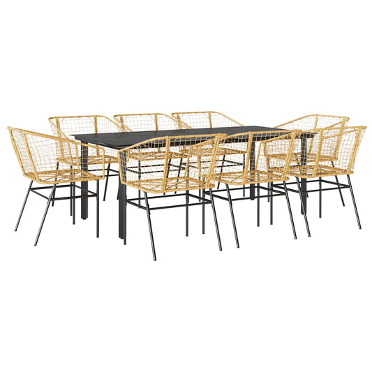 9 Piece Garden Dining Set Brown Poly Rattan Glass 9 Piece Garden Dining Set Brown Poly Rattan Glass
