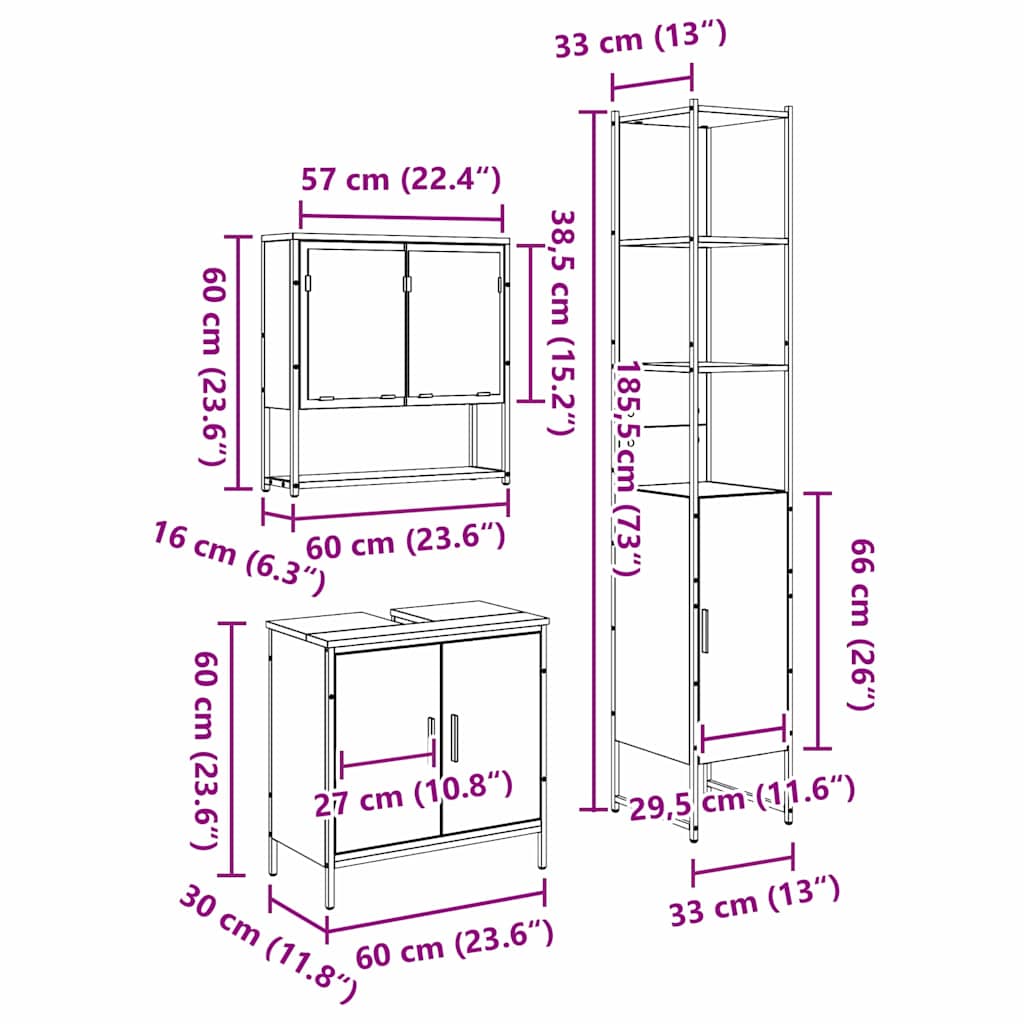 Bathroom Furniture Set with Shelf 3 pcs Brown Engineered wood