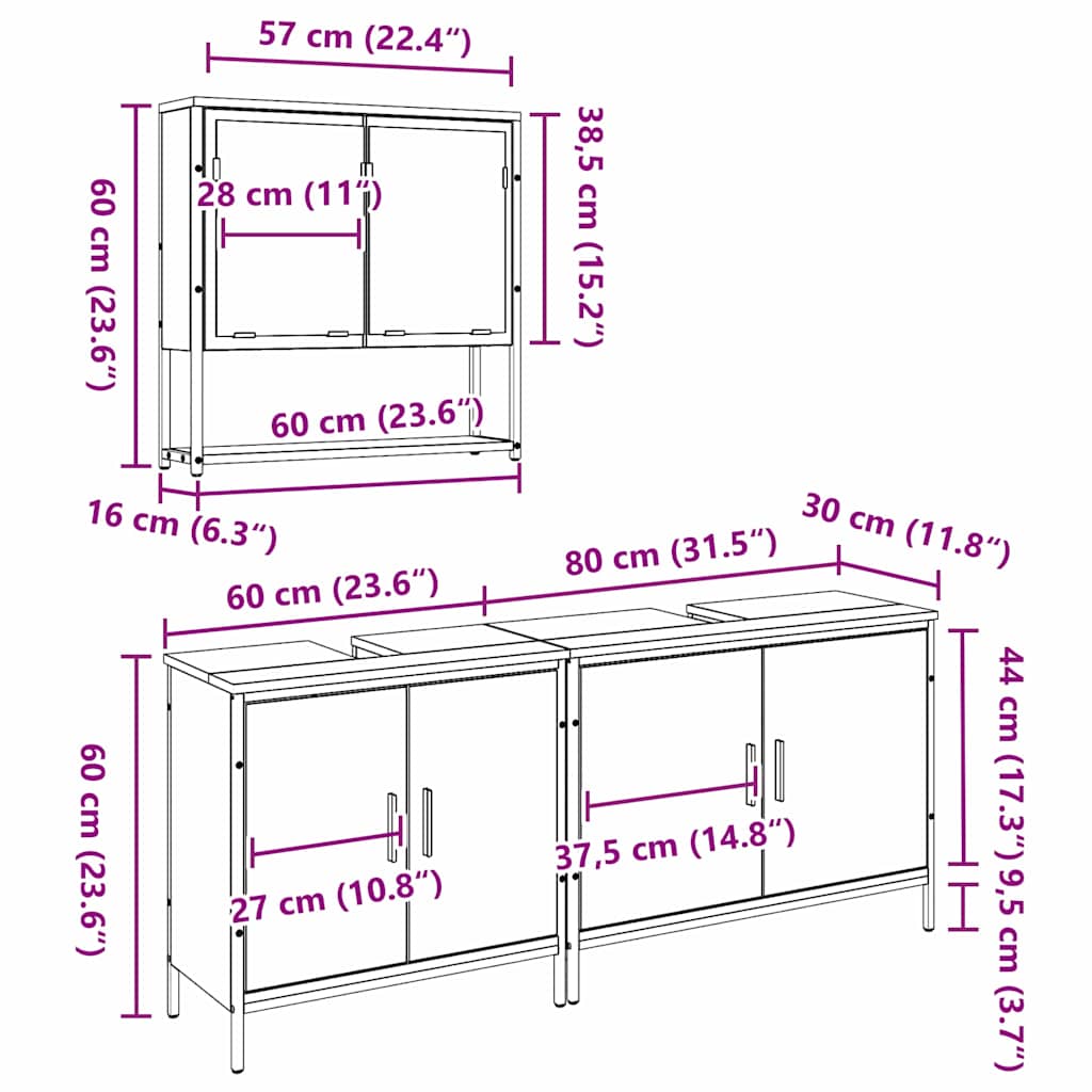 Bathroom Furniture Set with Shelf 3 pcs Brown Engineered wood
