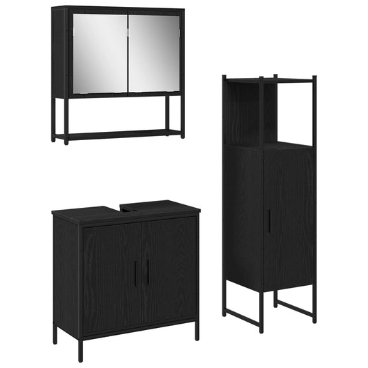 Bathroom Furniture Set 3 pcs Black Engineered wood Bathroom Furniture Set 3 pcs Black Engineered wood