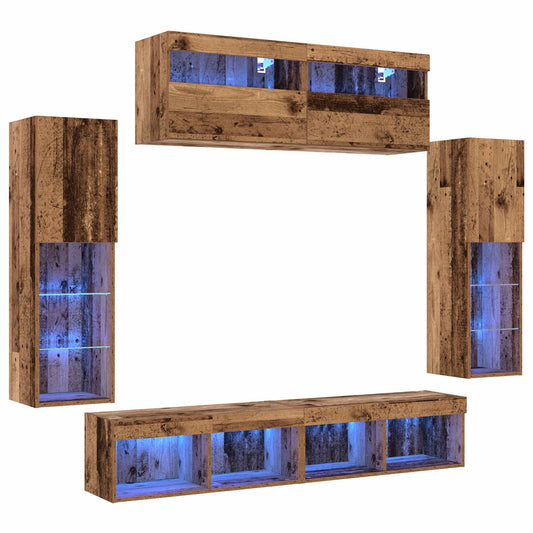 TV Cabinet Set Wall-mounted 6 pcs Old wood Engineered wood TV Cabinet Set Wall-mounted 6 pcs Old wood Engineered wood