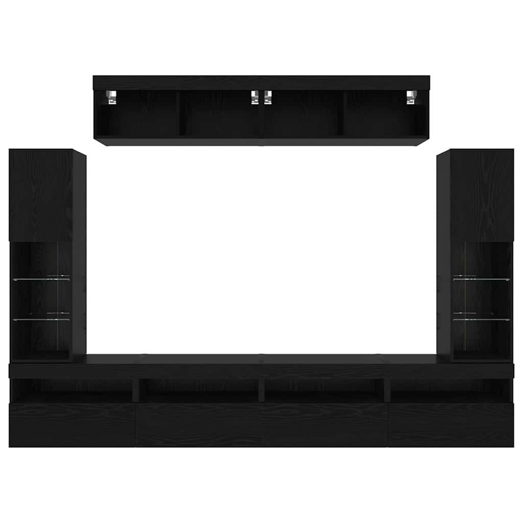 TV Cabinet Set Wall-mounted 6 pcs Black oak Engineered wood