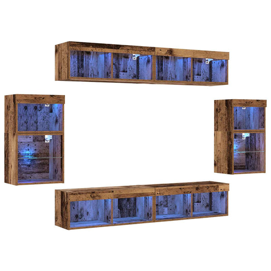 TV Cabinet Set Wall-mounted 8 pcs Old wood Engineered wood TV Cabinet Set Wall-mounted 8 pcs Old wood Engineered wood