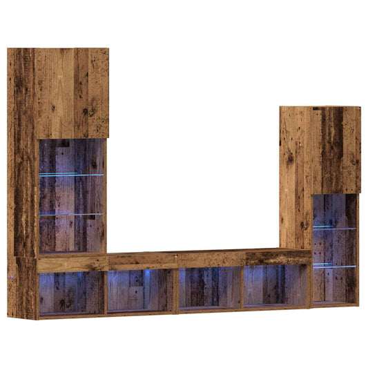TV Cabinet with LED Strip Lights 4 pcs Old wood Engineered wood TV Cabinet with LED Strip Lights 4 pcs Old wood Engineered wood