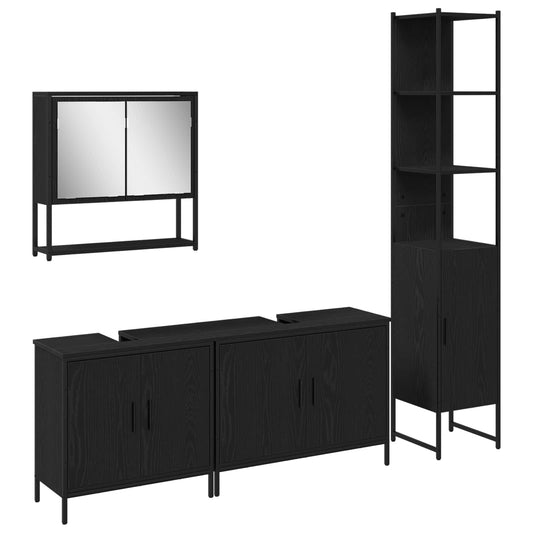 Bathroom Furniture Set 4 pcs Black Engineered wood Bathroom Furniture Set 4 pcs Black Engineered wood