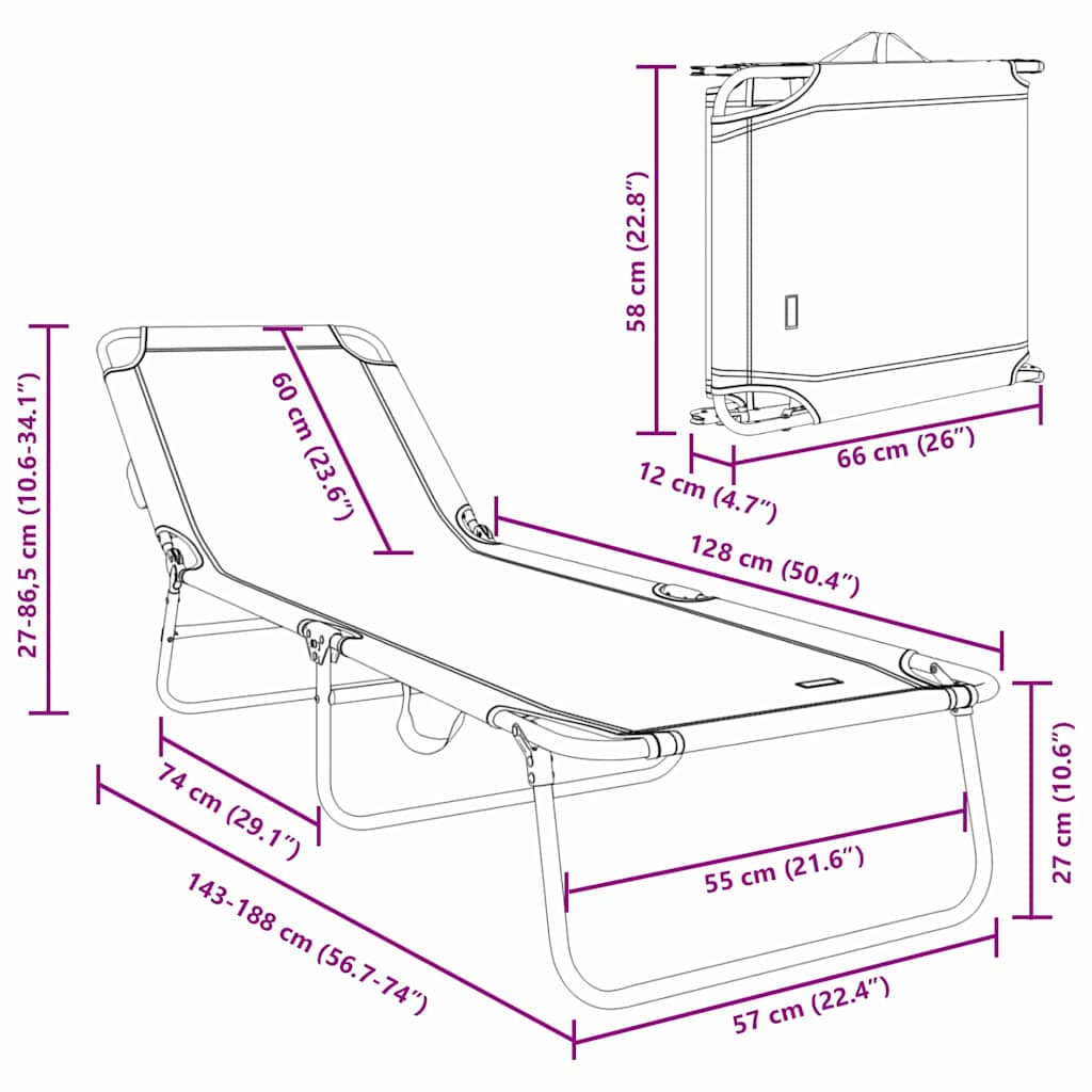 Folding Sun Lounger Folding Blue 188 x 57 x 86.5 cm Polyester