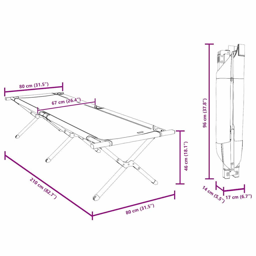 Folding Camping Bed Folding Red 210 x 80 x 46 cm Oxford fabric